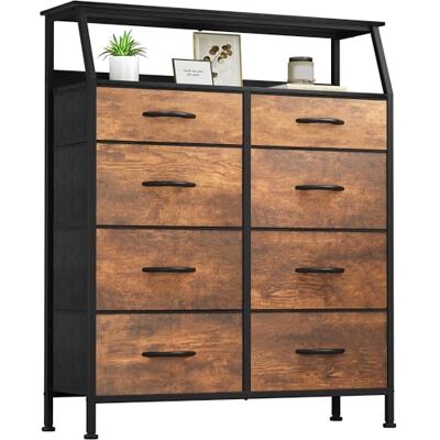 YITAHOME Commode à 8 tiroirs avec cadre en acier, dessus en bois et tissu pour chambre à coucher, salon, crèche, placard, grain de bois pourri YITAHOME Commode à 8 tiroirs avec cadre en acier, dessus en bois et tissu pour chambre à coucher, salon, crèche, placard, grain de bois pourri