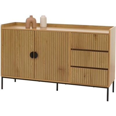 Mendler Commode HWC-O39 Buffet 3 tiroirs 2 portes en bois mélaminé 80 x 130 x 42 cm Naturel Mendler Commode HWC-O39 Buffet 3 tiroirs 2 portes en bois mélaminé 80 x 130 x 42 cm Naturel