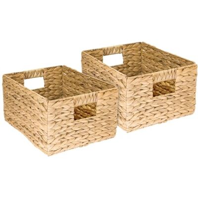 HMF Lot de 2 paniers de rangement pliables, tressés, en jacinthe d'eau et jonc de mer, taille L, 36 x 28 x 20 cm HMF Lot de 2 paniers de rangement pliables, tressés, en jacinthe d'eau et jonc de mer, taille L, 36 x 28 x 20 cm