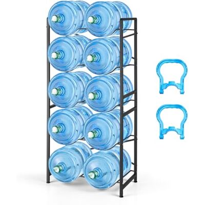 VEVOR Étagère pour bouteilles d'eau, support pour grandes bouteilles d'eau, étagère métallique à 5 niveaux pour 10 bocaux de 11 l et 19 l, organisateur de rangement pour bureau, salle à manger, salon VEVOR Étagère pour bouteilles d'eau, support pour grandes bouteilles d'eau, étagère métallique à 5 niveaux pour 10 bocaux de 11 l et 19 l, organisateur de rangement pour bureau, salle à manger, salon