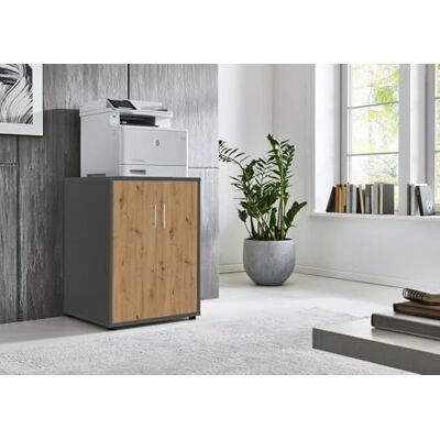 BMG Möbel Armoire de bureau pour imprimante, 74 cm de haut, avec 2 portes, 3 étagères, idéale comme extension pour bureaux au choix, en 18 combinaisons de couleurs différentes (anthracite/chêne BMG Möbel Armoire de bureau pour imprimante, 74 cm de haut, avec 2 portes, 3 étagères, idéale comme extension pour bureaux au choix, en 18 combinaisons de couleurs différentes (anthracite/chêne