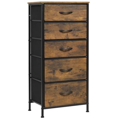 WOLTU Commode, Meuble de Rangement, Chiffonnier avec 5 Tiroirs en Tissu, Armoire, en MDF Cadre en métal, Marron Rustique, Style Industriel Vintage, SSK004hov WOLTU Commode, Meuble de Rangement, Chiffonnier avec 5 Tiroirs en Tissu, Armoire, en MDF Cadre en métal, Marron Rustique, Style Industriel Vintage, SSK004hov