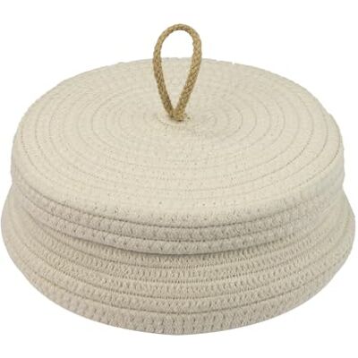 HMF Panier de rangement de salle de bain rond avec couvercle en coton Plat 25,5 x 11,5 cm Crème HMF Panier de rangement de salle de bain rond avec couvercle en coton Plat 25,5 x 11,5 cm Crème