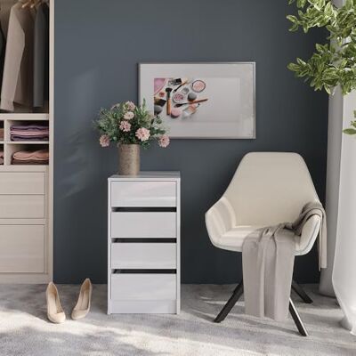 Vicco Commode avec tiroirs "Sherry", blanc/blanc brillant, 40.2x76cm adapté au rangement dans le salon ou la chambre Vicco Commode avec tiroirs "Sherry", blanc/blanc brillant, 40.2x76cm adapté au rangement dans le salon ou la chambre