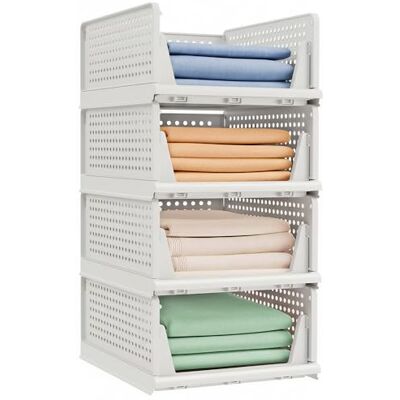 SONGMICS Organisateur d’Armoire Pliable, Tiroir Coulissant Empilable, Panier, Lot de 4, Étagère de Rangement, en Plastique, pour Chambre, Bureau, Salle de Bain, Blanc LPC400WZ01 SONGMICS Organisateur d’Armoire Pliable, Tiroir Coulissant Empilable, Panier, Lot de 4, Étagère de Rangement, en Plastique, pour Chambre, Bureau, Salle de Bain, Blanc LPC400WZ01