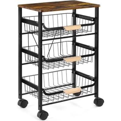 FAJNUZI2024 Îlot roulant pour cuisine Chariot utilitaire roulant, panier de rangement fruits, chariot service cuisine, meubles FAJNUZI2024 Îlot roulant pour cuisine Chariot utilitaire roulant, panier de rangement fruits, chariot service cuisine, meubles