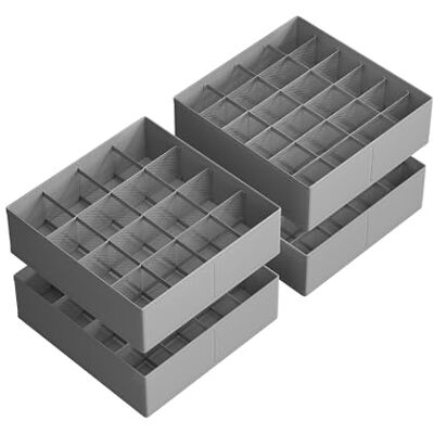 SONGMICS Lot de 4 organiseurs de tiroir, 80 compartiments (2 x 16 + 2 x 24), organiseur de placard pliable, 30 x 30 x 10 cm, boîtes pour chaussettes, sous-vêtements, ceintures, gris tourterelle SONGMICS Lot de 4 organiseurs de tiroir, 80 compartiments (2 x 16 + 2 x 24), organiseur de placard pliable, 30 x 30 x 10 cm, boîtes pour chaussettes, sous-vêtements, ceintures, gris tourterelle