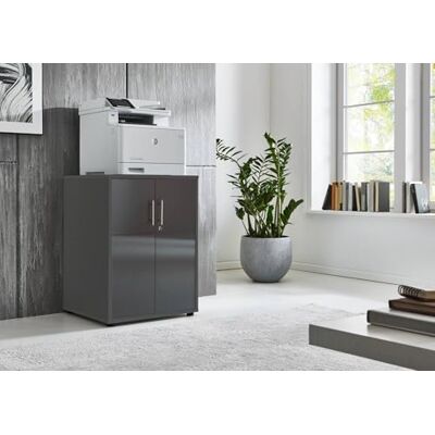BMG Möbel Armoire de bureau pour imprimante, 74 cm de haut, avec 2 portes, 3 étagères, idéale comme extension pour bureaux au choix, en 18 combinaisons de couleurs différentes (anthracite/anthracite BMG Möbel Armoire de bureau pour imprimante, 74 cm de haut, avec 2 portes, 3 étagères, idéale comme extension pour bureaux au choix, en 18 combinaisons de couleurs différentes (anthracite/anthracite