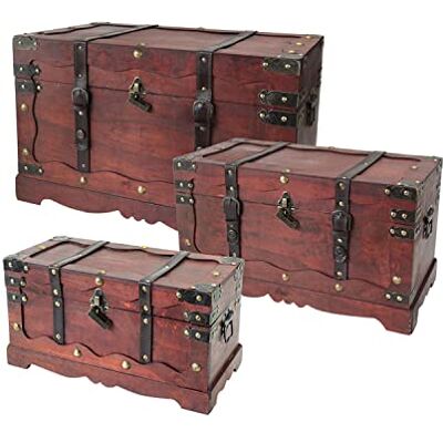 HMF 6400700 Coffre au Trésor en Bois avec Serrure Set de 3 Différentes Dimensions France HMF 6400700 Coffre au Trésor en Bois avec Serrure Set de 3 Différentes Dimensions France