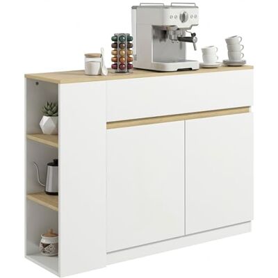 HOMCOM Buffet, Meuble de Rangement, avec Placard 2 Portes, étagère réglable, 2 tiroirs, 3 étagères Ouvertes, 110 x 29,5 x 82 cm, pour Salle à Manger, Salon, Cuisine, Blanc HOMCOM Buffet, Meuble de Rangement, avec Placard 2 Portes, étagère réglable, 2 tiroirs, 3 étagères Ouvertes, 110 x 29,5 x 82 cm, pour Salle à Manger, Salon, Cuisine, Blanc