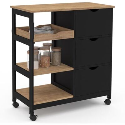 IDMarket Desserte de cuisine MUNA 3 paniers + 1 plateau amovible noir et effet hêtre L.76 cm IDMarket Desserte de cuisine MUNA 3 paniers + 1 plateau amovible noir et effet hêtre L.76 cm