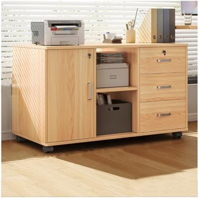 ZYYANSHOP Meuble de Rangement Bureau Classeur de bureau sous meuble rangement trois tiroirs deux compartiments armoire à une porte buffets d'usine verrouillables en bois(Beige) ZYYANSHOP Meuble de Rangement Bureau Classeur de bureau sous meuble rangement trois tiroirs deux compartiments armoire à une porte buffets d'usine verrouillables en bois(Beige)