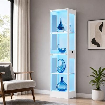 QMTXBYJ Vitrine en Verre avec Lumières LED,Meuble de Rangement avec Portes en Verre et Etagères Réglables,Armoire Vitrine pour Collection avec Capteur de Mouvement,Bibliothèque Verre pour Salon QMTXBYJ Vitrine en Verre avec Lumières LED,Meuble de Rangement avec Portes en Verre et Etagères Réglables,Armoire Vitrine pour Collection avec Capteur de Mouvement,Bibliothèque Verre pour Salon