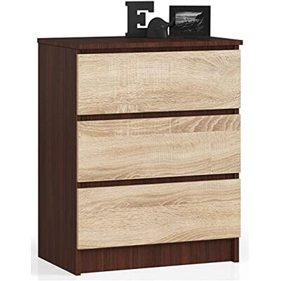 AKORD Commode K60 avec 3 tiroirs Commode Classique pour La Chambre, Salon Meuble de Rangement L60 x H77 x P40 cm Poids 25 kg Wengé/Chêne Sonoma AKORD Commode K60 avec 3 tiroirs Commode Classique pour La Chambre, Salon Meuble de Rangement L60 x H77 x P40 cm Poids 25 kg Wengé/Chêne Sonoma