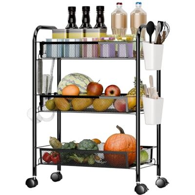 reukmuuc Panier de rangement en maille métallique, panier empilable à 5 niveaux avec roues mobiles à 360 degrés, organisateur de rangement pour fruits et légumes, garde-manger et cuisine avec design en maille reukmuuc Panier de rangement en maille métallique, panier empilable à 5 niveaux avec roues mobiles à 360 degrés, organisateur de rangement pour fruits et légumes, garde-manger et cuisine avec design en maille