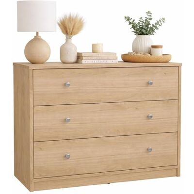 WELL HOME MOBILIARIO & DECORACIÓN Commode pour chambre Ebro Oak avec 3 tiroirs couleur chêne 73 x 31 x 69 cm WELL HOME MOBILIARIO & DECORACIÓN Commode pour chambre Ebro Oak avec 3 tiroirs couleur chêne 73 x 31 x 69 cm