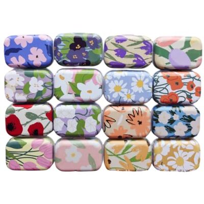 CCUUHJ Lot de 8 petites boîtes rectangulaires en métal vides à charnière pour bonbons, bijoux 6 x 4 x 2,5 cm (motif floral 02) CCUUHJ Lot de 8 petites boîtes rectangulaires en métal vides à charnière pour bonbons, bijoux 6 x 4 x 2,5 cm (motif floral 02)