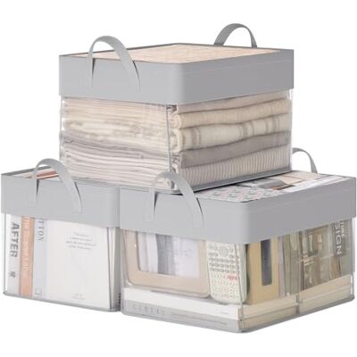 SONGMICS Boîtes de Rangement, Lot de 3, Panier de Rangement, Taille Moyenne, en Tissu, Pliable, Filet de Nylon Transparent, 40 x 30 x 25 cm, Poignées, pour Chambre, Salon, Gris Tourterelle RFB940G01 SONGMICS Boîtes de Rangement, Lot de 3, Panier de Rangement, Taille Moyenne, en Tissu, Pliable, Filet de Nylon Transparent, 40 x 30 x 25 cm, Poignées, pour Chambre, Salon, Gris Tourterelle RFB940G01