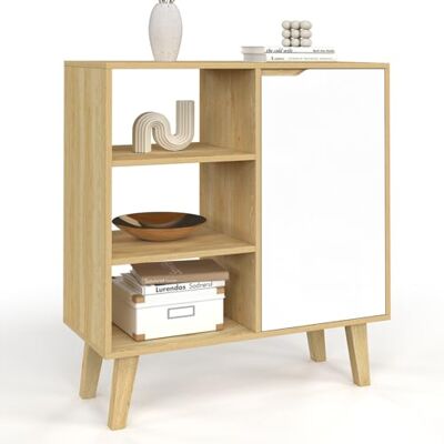 IDMarket Buffet d'appoint 3 étagères et Placard 70 cm FINN Blanc et Bois façon hêtre IDMarket Buffet d'appoint 3 étagères et Placard 70 cm FINN Blanc et Bois façon hêtre