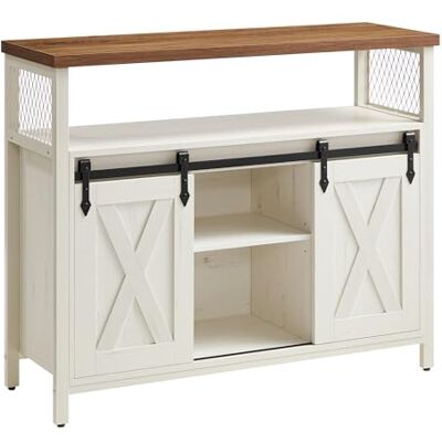 VASAGLE Meuble de Rangement, Buffet Cuisine, Commode, avec 2 Portes Coulissantes, 33 x 100 x 80 cm, Étagères Réglables, pour Salon, Blanc Rustique et Marron Miel LSC092W01 VASAGLE Meuble de Rangement, Buffet Cuisine, Commode, avec 2 Portes Coulissantes, 33 x 100 x 80 cm, Étagères Réglables, pour Salon, Blanc Rustique et Marron Miel LSC092W01
