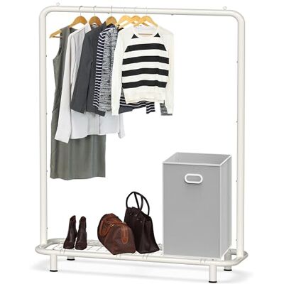 Simple Houseware Portant à vêtements avec tuyaux industriels et étagères inférieures, blanc Simple Houseware Portant à vêtements avec tuyaux industriels et étagères inférieures, blanc