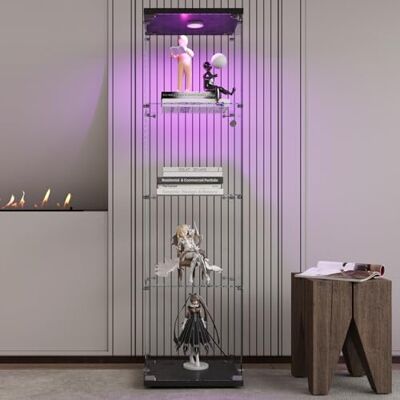 DULRLLY Vitrine en verre noire avec LED à 4 couches Sur pied Avec serrure Pour livres, vin, objets de collection Moderne Vitrine pour salon, chambre à coucher Entrée (164 x 42 x 36 cm) DULRLLY Vitrine en verre noire avec LED à 4 couches Sur pied Avec serrure Pour livres, vin, objets de collection Moderne Vitrine pour salon, chambre à coucher Entrée (164 x 42 x 36 cm)
