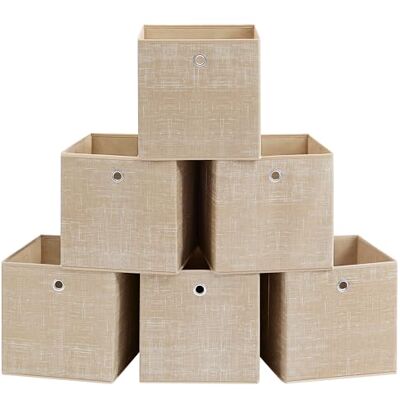 SONGMICS Boîtes de Rangement, Lot de 6, Coffres en Tissu Non-Tissé avec Poignée, 30 x 30 x 30 cm, Cubes Pliables pour Étagère, Rangement de Vêtements, Beige Sable RFB006K03 SONGMICS Boîtes de Rangement, Lot de 6, Coffres en Tissu Non-Tissé avec Poignée, 30 x 30 x 30 cm, Cubes Pliables pour Étagère, Rangement de Vêtements, Beige Sable RFB006K03