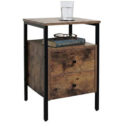 Relaxdays Table de chevet 2 tiroirs, étagères ouvertes, marron/noir H x L x P : 61 x 40 x 40 cm, chambre Relaxdays Table de chevet 2 tiroirs, étagères ouvertes, marron/noir H x L x P : 61 x 40 x 40 cm, chambre