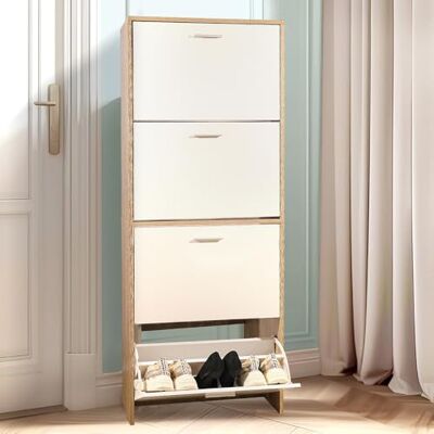 CASABEL Meuble de Rangement à Chaussure 24 Paires Armoire Etagere Grande Capacité pour Entree, Couloir L60xP24xH150 cm Blanc Bois Clair CASABEL Meuble de Rangement à Chaussure 24 Paires Armoire Etagere Grande Capacité pour Entree, Couloir L60xP24xH150 cm Blanc Bois Clair
