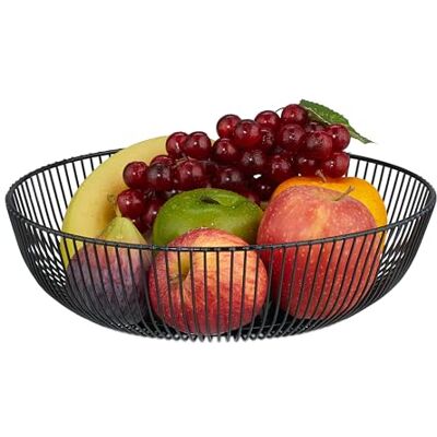Relaxdays Corbeille à fruits, ronde, en métal, H x P : 8 x 28 cm, panier métallique pour fruits, légumes et petits pains, moderne, noir Relaxdays Corbeille à fruits, ronde, en métal, H x P : 8 x 28 cm, panier métallique pour fruits, légumes et petits pains, moderne, noir
