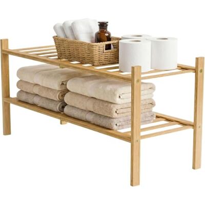 Amig Meuble à chaussures en bambou Mod. BOO 2 hauteurs Fabriqué en bambou Design à lames Étagère pour salle de bain, salon, couloir 70 x 27 x 40 cm Amig Meuble à chaussures en bambou Mod. BOO 2 hauteurs Fabriqué en bambou Design à lames Étagère pour salle de bain, salon, couloir 70 x 27 x 40 cm