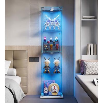 QMTXBYJ Vitrine en Verre avec LED, 163x78.5x35cm, Armoire de Collection Moderne en Verres à 4 Couches avec 1 Porte et Serrure, 5mm Verre trempé Transparent Armoir de Verres Debout pour Salon QMTXBYJ Vitrine en Verre avec LED, 163x78.5x35cm, Armoire de Collection Moderne en Verres à 4 Couches avec 1 Porte et Serrure, 5mm Verre trempé Transparent Armoir de Verres Debout pour Salon