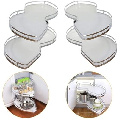 LYMGRZ Organiseur d'angle coulissant pour armoire de cuisine, étagère coulissante avec plateau pivotant à 2 niveaux, double étagère carrousel, pour armoires de 900 mm-1000 mm, blanc (ouverture à LYMGRZ Organiseur d'angle coulissant pour armoire de cuisine, étagère coulissante avec plateau pivotant à 2 niveaux, double étagère carrousel, pour armoires de 900 mm-1000 mm, blanc (ouverture à