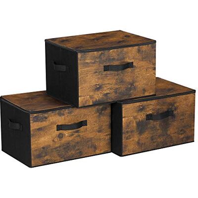 SONGMICS Lot de 3 paniers de rangement pliables avec couvercles, poignées, organiseur de vêtements, 40 x 30 x 25 cm, tissu non tissé, marron rustique RYZ103B01 SONGMICS Lot de 3 paniers de rangement pliables avec couvercles, poignées, organiseur de vêtements, 40 x 30 x 25 cm, tissu non tissé, marron rustique RYZ103B01