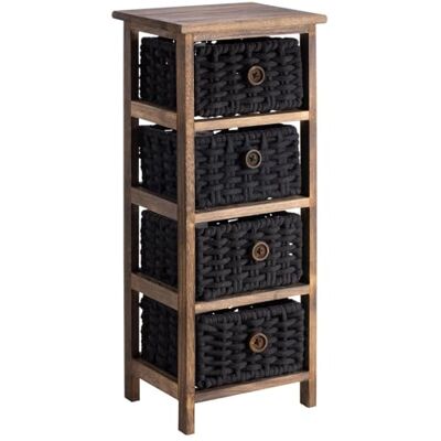 IDIMEX Chiffonnier Pluto Petite Commode de Nuit en Bois de Paulownia Brun foncé, avec 4 paniers en Coton tressé Noir IDIMEX Chiffonnier Pluto Petite Commode de Nuit en Bois de Paulownia Brun foncé, avec 4 paniers en Coton tressé Noir