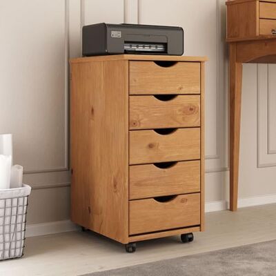 IDIMEX Caisson de Bureau Lagos Meuble de Rangement sur roulettes avec 5 tiroirs, en pin Massif Couleur chêne IDIMEX Caisson de Bureau Lagos Meuble de Rangement sur roulettes avec 5 tiroirs, en pin Massif Couleur chêne