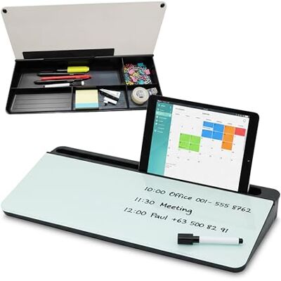 Relaxdays Organiseur de bureau avec tableau blanc, 5 compartiments, plastique, verre, H x P : 5,5 x 40 x 18 cm, organisateur de bureau, noir Relaxdays Organiseur de bureau avec tableau blanc, 5 compartiments, plastique, verre, H x P : 5,5 x 40 x 18 cm, organisateur de bureau, noir