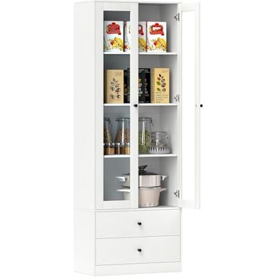 HOMCOM Meuble de Rangement Buffet Salon avec Placard à Portes vitrées, étagères réglables et 2 tiroirs, Armoire de Rangement pour Salon, Cuisine, Chambre, 59 x 30 x 164 cm, Blanc HOMCOM Meuble de Rangement Buffet Salon avec Placard à Portes vitrées, étagères réglables et 2 tiroirs, Armoire de Rangement pour Salon, Cuisine, Chambre, 59 x 30 x 164 cm, Blanc