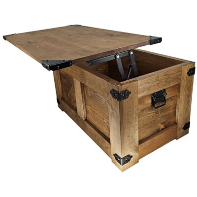 Creative Table basse, boîte en bois, coffre au trésor, boîte de rangement, table de rangement, table basse, 77 x 49 x 45 cm, fabriquée à la main, huile de bois écologique, marron Creative Table basse, boîte en bois, coffre au trésor, boîte de rangement, table de rangement, table basse, 77 x 49 x 45 cm, fabriquée à la main, huile de bois écologique, marron