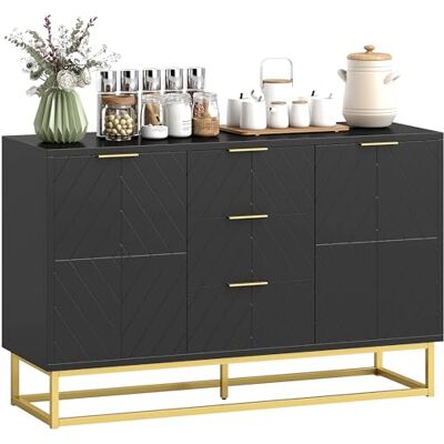 HOMCOM Buffet, Meuble Cuisine Rangement, Design Contemporain Graphique, 2 placards Porte, étagères réglables, 3 tiroirs coulissants, Bois Noir métal doré, 120 x 40 x 76 cm HOMCOM Buffet, Meuble Cuisine Rangement, Design Contemporain Graphique, 2 placards Porte, étagères réglables, 3 tiroirs coulissants, Bois Noir métal doré, 120 x 40 x 76 cm