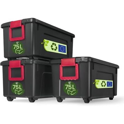 Iris Ohyama , Grandes boîtes, Organisateur de rangement plastique, avec couvercle et Cips de fermeture, 75L, Lot de 3, Empilables, Roues, Sans BPA, Grenier, Cabanon, Garage, Garage, SIA-75, Noir Iris Ohyama , Grandes boîtes, Organisateur de rangement plastique, avec couvercle et Cips de fermeture, 75L, Lot de 3, Empilables, Roues, Sans BPA, Grenier, Cabanon, Garage, Garage, SIA-75, Noir