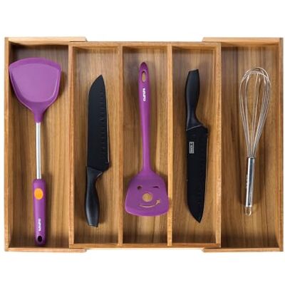Utoplike Organiseur de Cuisine en Acacia Tiroir Extensible et Réglable Utoplike Organiseur de Cuisine en Acacia Tiroir Extensible et Réglable