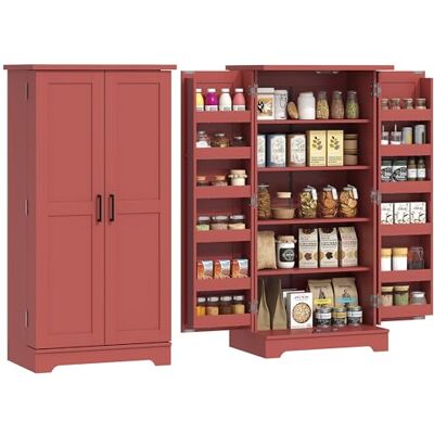 HOMCOM Buffet Cuisine, Armoire de Cuisine, vaisselier, 5 Niveaux, avec Portes et étagères réglables, 60 x 40 x 120 cm, Grain de Bois, Rouge HOMCOM Buffet Cuisine, Armoire de Cuisine, vaisselier, 5 Niveaux, avec Portes et étagères réglables, 60 x 40 x 120 cm, Grain de Bois, Rouge