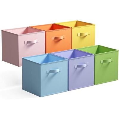 GRANNY SAYS Caisses de Rangement, Lot de 6 Cubes de Rangement Pliables en Tissu avec Poignées, Paniers et Boîtes de Rangement pour Kallax Étagère, Cube Rangement Pliable 27x27 cm, Colorée GRANNY SAYS Caisses de Rangement, Lot de 6 Cubes de Rangement Pliables en Tissu avec Poignées, Paniers et Boîtes de Rangement pour Kallax Étagère, Cube Rangement Pliable 27x27 cm, Colorée