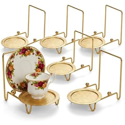 HOHIYA Lot de 6 présentoirs pour tasses et soucoupes Base gravée dorée HOHIYA Lot de 6 présentoirs pour tasses et soucoupes Base gravée dorée