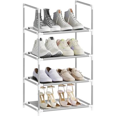WOLTU Étagère à chaussures Organisateur de chaussures à 4 niveaux avec étagère étroite pour couloir, salon, couloir Structure en métal Étagères compactes et amovibles 41 x 28 x 72 cm Gris WOLTU Étagère à chaussures Organisateur de chaussures à 4 niveaux avec étagère étroite pour couloir, salon, couloir Structure en métal Étagères compactes et amovibles 41 x 28 x 72 cm Gris