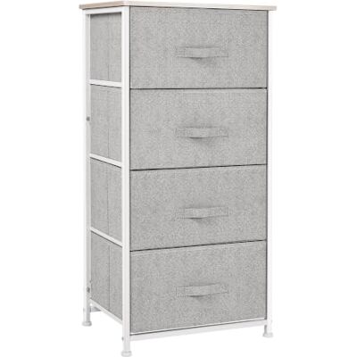 HOMCOM Commode en Tissu 4 Tiroirs Cadre en Métal 45 x 30 x 92 cm Blanc Chiffonnier, Meuble de Rangement Moderne, Patins Réglables, Commode Chambre Salon Entrée HOMCOM Commode en Tissu 4 Tiroirs Cadre en Métal 45 x 30 x 92 cm Blanc Chiffonnier, Meuble de Rangement Moderne, Patins Réglables, Commode Chambre Salon Entrée