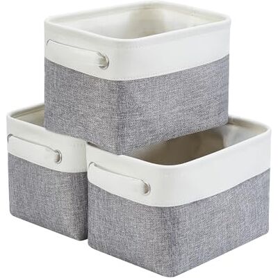 Mangata Lot de 3 petites boîtes de rangement en toile avec poignées pour armoires, étagères, vêtements, jouets (pliables, gris blanc) Mangata Lot de 3 petites boîtes de rangement en toile avec poignées pour armoires, étagères, vêtements, jouets (pliables, gris blanc)