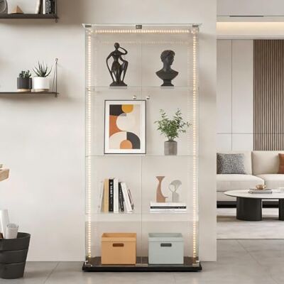 DAHUEN Vitrine en verre avec éclairage LED, 4 niveaux en verre, vitrine pour salon avec 2 portes et serrure, vitrine en verre debout pour salon, chambre à coucher, bureau (noir/35 x 78,5 x 163 cm) DAHUEN Vitrine en verre avec éclairage LED, 4 niveaux en verre, vitrine pour salon avec 2 portes et serrure, vitrine en verre debout pour salon, chambre à coucher, bureau (noir/35 x 78,5 x 163 cm)