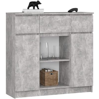 AKORD Commode K100 avec 3 tiroirs, armoire avec 2 portes et 6 étagères, pour le salon, la chambre à coucher, moderne, panneau laminé de 16 mm, l 101 x H 98 x P 35 cm, couleur béton et béton AKORD Commode K100 avec 3 tiroirs, armoire avec 2 portes et 6 étagères, pour le salon, la chambre à coucher, moderne, panneau laminé de 16 mm, l 101 x H 98 x P 35 cm, couleur béton et béton
